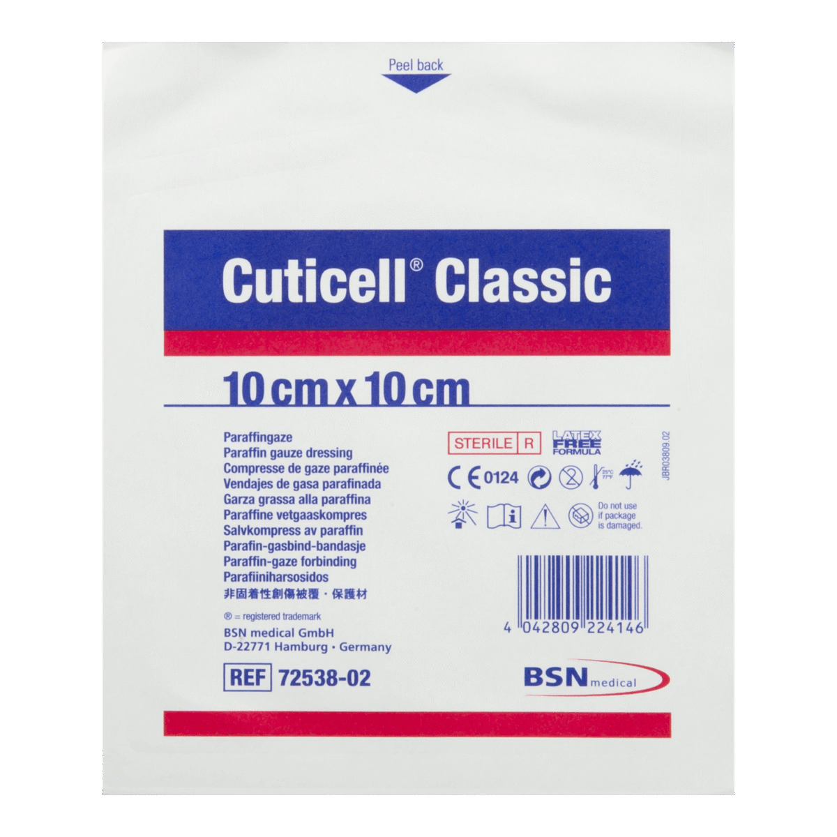 Cuticell Classic Paraffin Gauze Wound Dressing 10cm x 10cm (Singles)