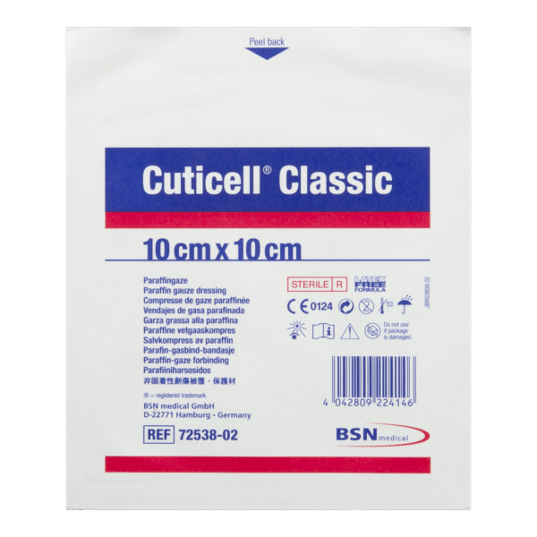 Cuticell Classic Paraffin Gauze Wound Dressing 10cm x 10cm (Singles)