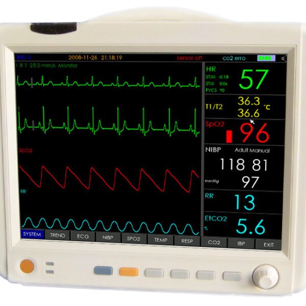 JR2000D Patient Monitor with NIBP/PR/SPO2/TEMP/RESP/ECG/ETC02 12" Screen